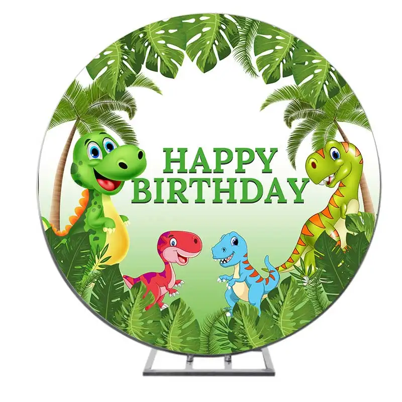 Милые динозавры зеленый лес фон для фотосъемки детский день рождения Круглый дня