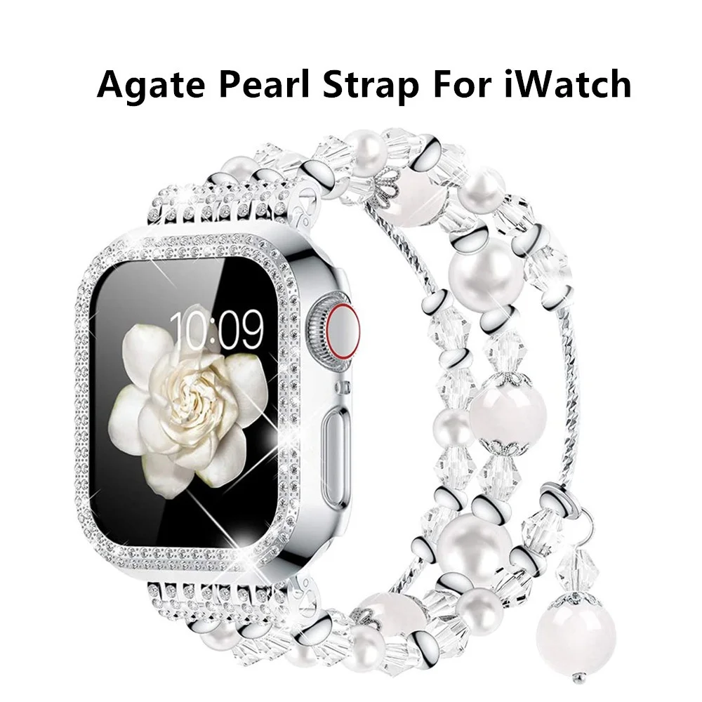 

Fashion Agate Strap for Apple Watch Band 40mm 42mm 44mm 45mm Stainless Steel Clasp Watchband for iWatch Series 8 7 6 5 4 3 2 1