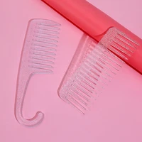 transparent powder white anti static large wide tooth comb hook handle detangling hairdressing comb salon dyeing styling tool
