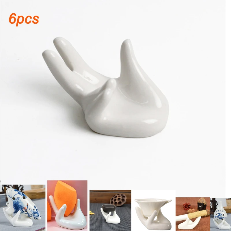 

6Pcs Ceramic Hand Shape Kitchen Egg Cup Holder Container Office Desktop Business Card Moxa Stick Stand Beauty Egg Rack Gift