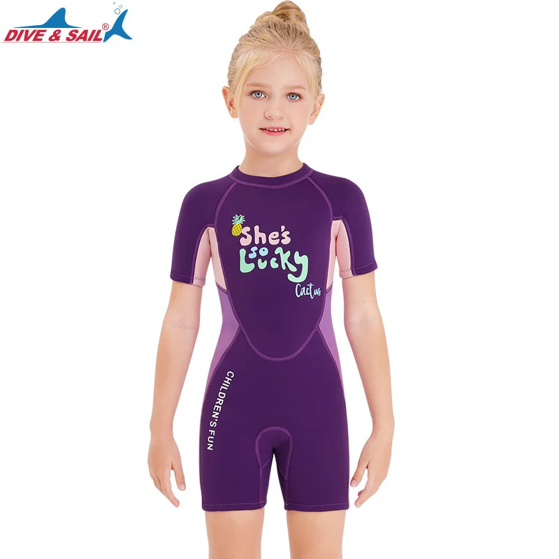 

Children Diving Suit Lucky Girl 2.5mm Neoprene Wetsuits Surfing Jellyfish Short Swimwear Wetsuit for Girls Kids Swimsuit