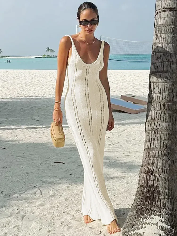 Mozision вязаное длинное платье для женщин новое летнее однотонное облегающее с