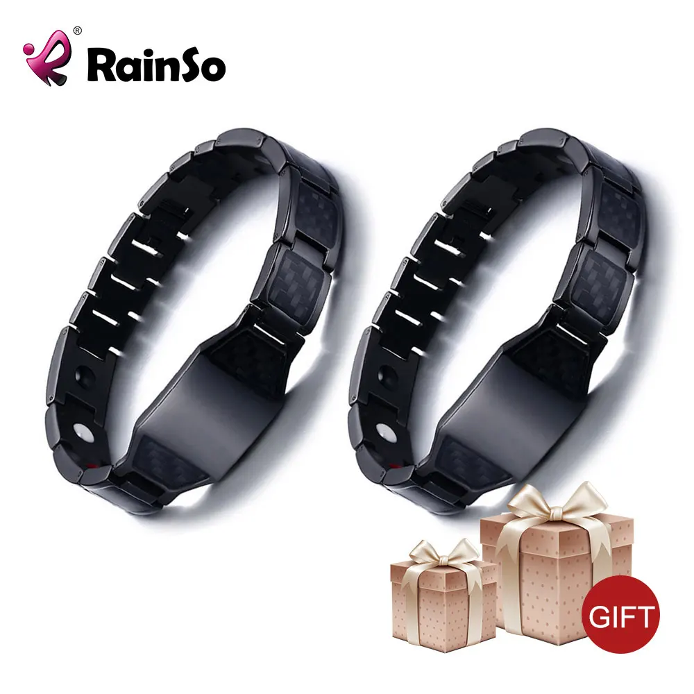 

Rainso Diy Name Custom Bracelet Bio Energy Health Magnetic Bangle for Arthritis Pain Stainless Steel Bracelet Gift For Men 2pcs