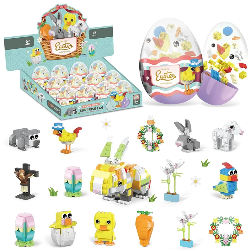 

12 IN 1 Easter Eggs Bunny Garland Model Building Block Ldea Easter Party Favors Basket Stuffers Bricks Toys Kids Children Gifts