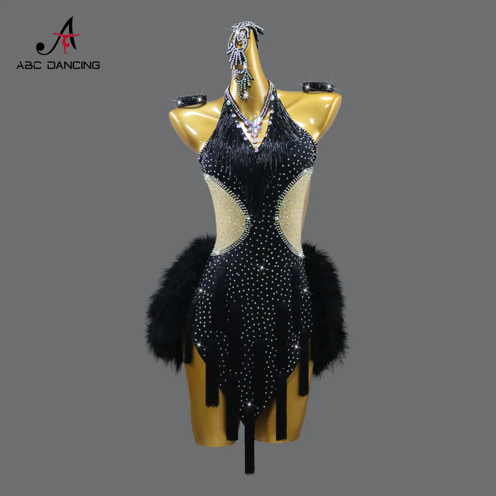 2024 латинское платье женский танцевальный наряд вечерние юбки с перьями вечерний