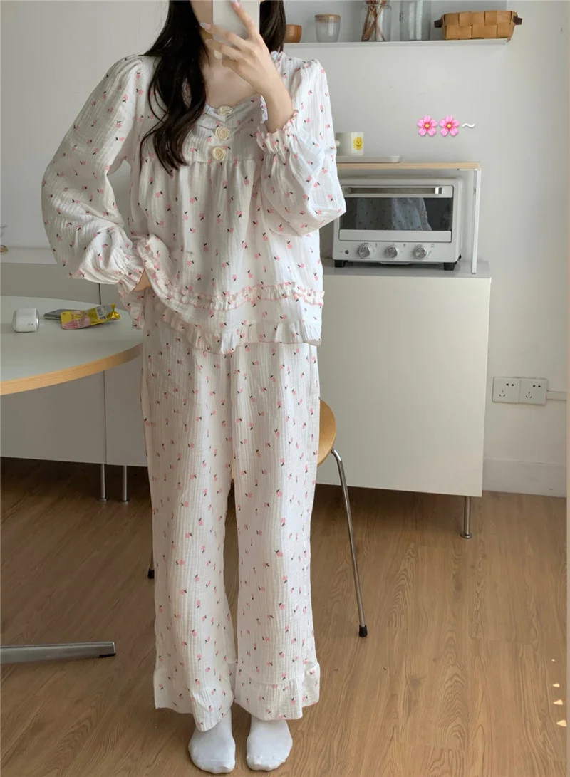 

Осенняя элегантная хлопковая Домашняя одежда с длинными рукавами и трехмерным цветочным принтом D667