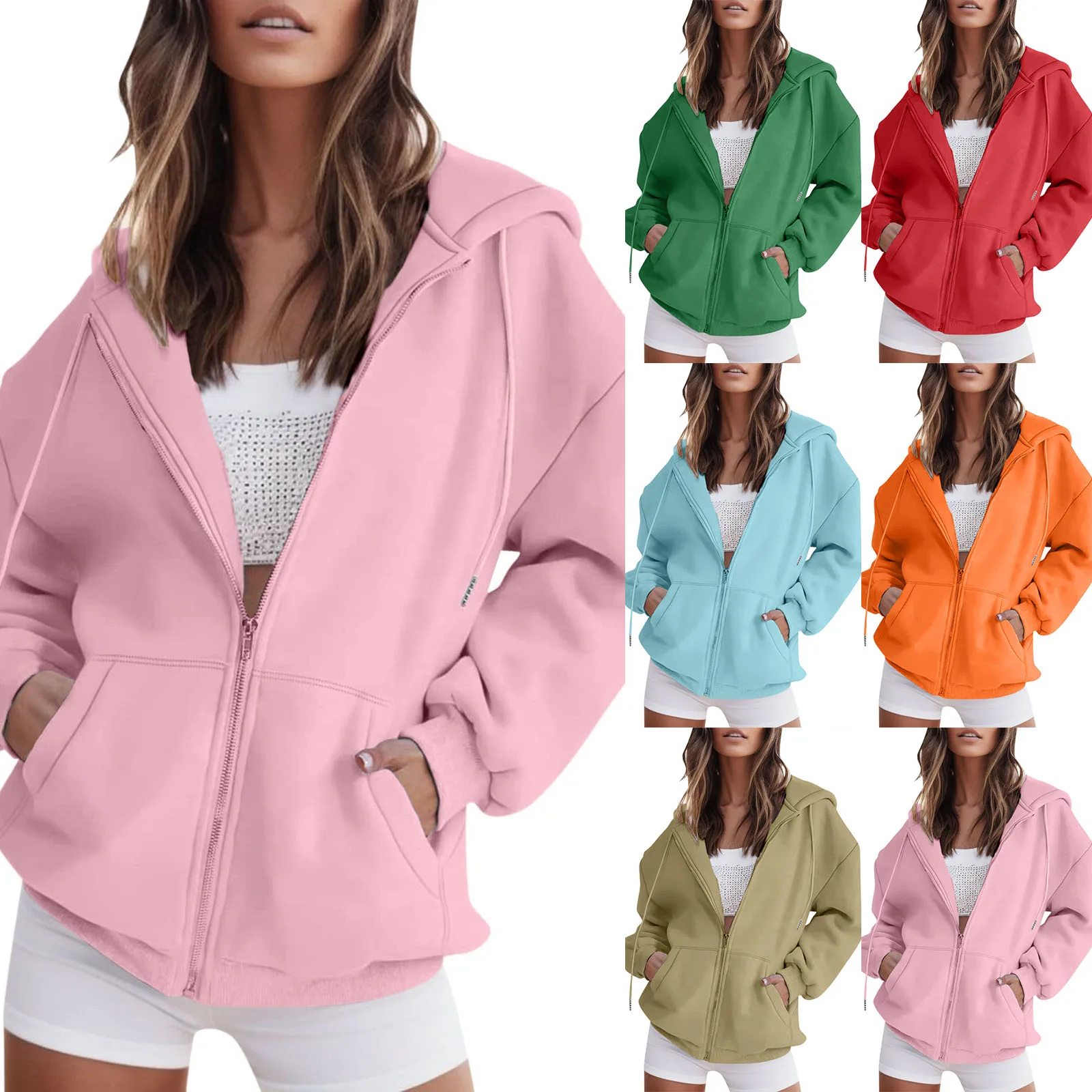 

Casual Sweatshirt Coat Women Oversized Zip Up Hoodies Sweatshirts Clothes Teen Girl Fall Casual Drawstring Chic Kpop Streetwear