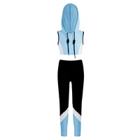kids girls sportswear gym yoga dance workout outfits sleeveless hooded drawstring crop top with leggings pants set sport suit
