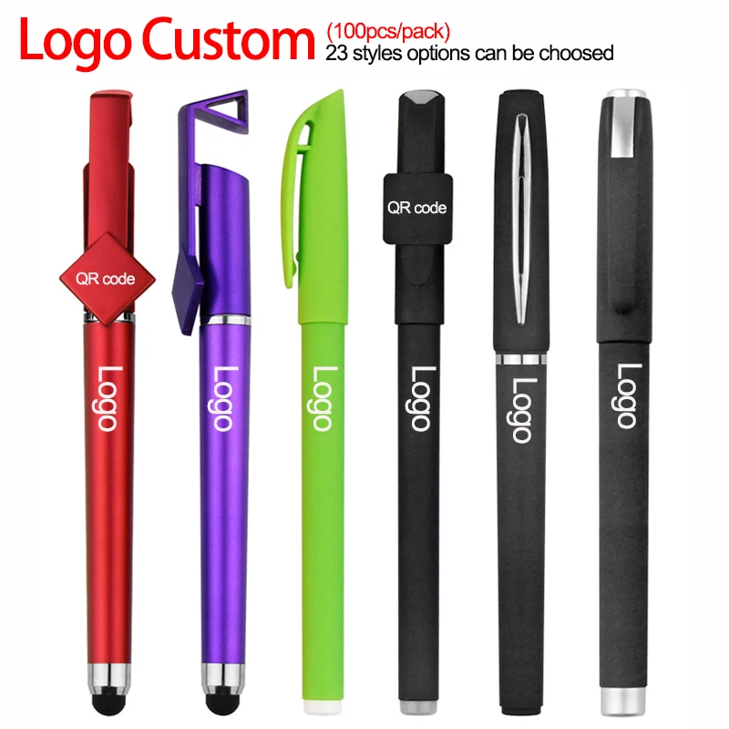 logo custom 100pcspack gel pen set 23 styles options office multifunctional phone screen touch promotion glitter gel pens free global shipping