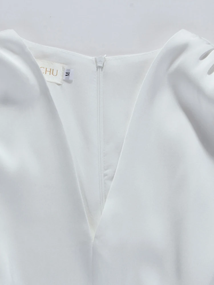 Женское платье с V-образным вырезом длинным рукавом-фонариком