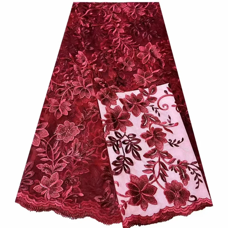 

2023 красная африканская Тюлевая Кружевная Ткань 5 ярдов французская вышивка сетчатая кружева с блестками для нигерийских свадебных платьев Birdal