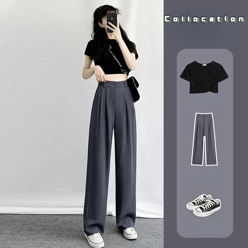 

Wide Leg Pant Women Simple Vintage Simple Daily Office Lady Full Length Trousers All-match Summer Fashion Womens 2022