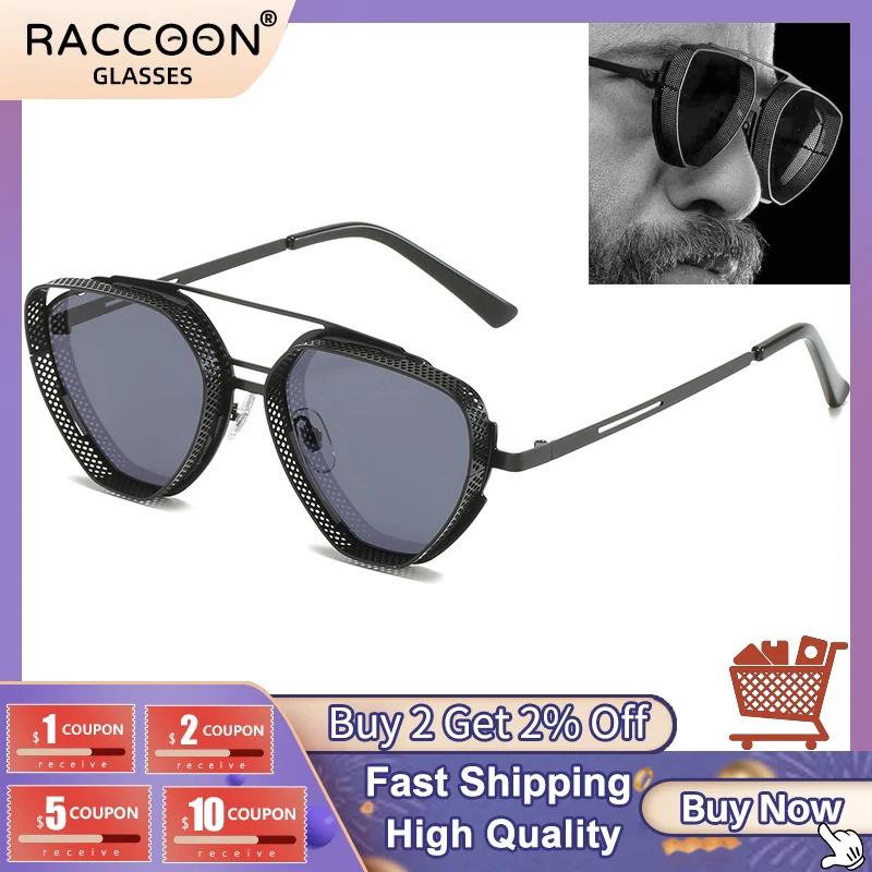 

2022 Hollow Out Square Punk Sunglasses Men Luxury Brand Designer Steampunk Sun Glasses Male Shades Metal Driving Goggle Uv400