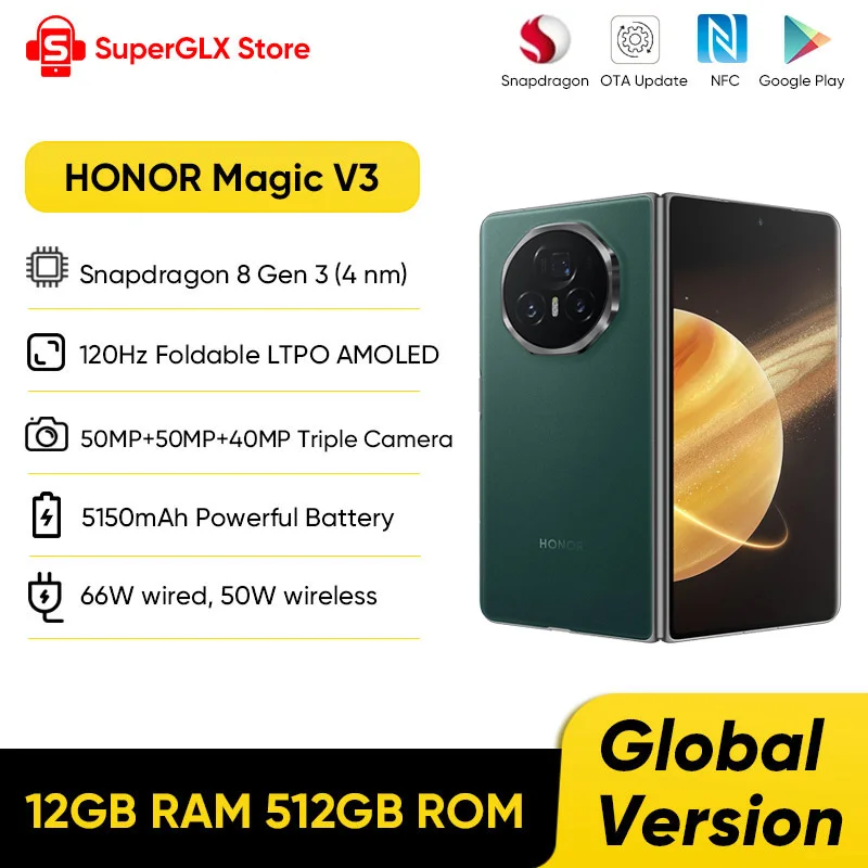Фото 【В НАЛИЧИИ】HONOR Magic V3 Глобальная версия 5G Телефон Snapdragon 8 Gen 3 7,92 дюйма Складная LTPO AMOLED 120 Гц Основная камера 50 МП №1