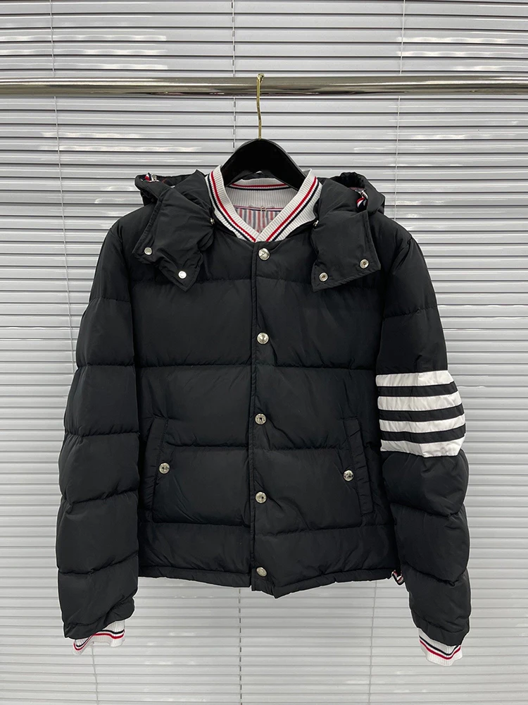 Winter Black TB Down Jacket Fashion Striped Warm Hooded Men Down Coats Thick Duck Parka Women Down Jackets Winter Outdoor Coat