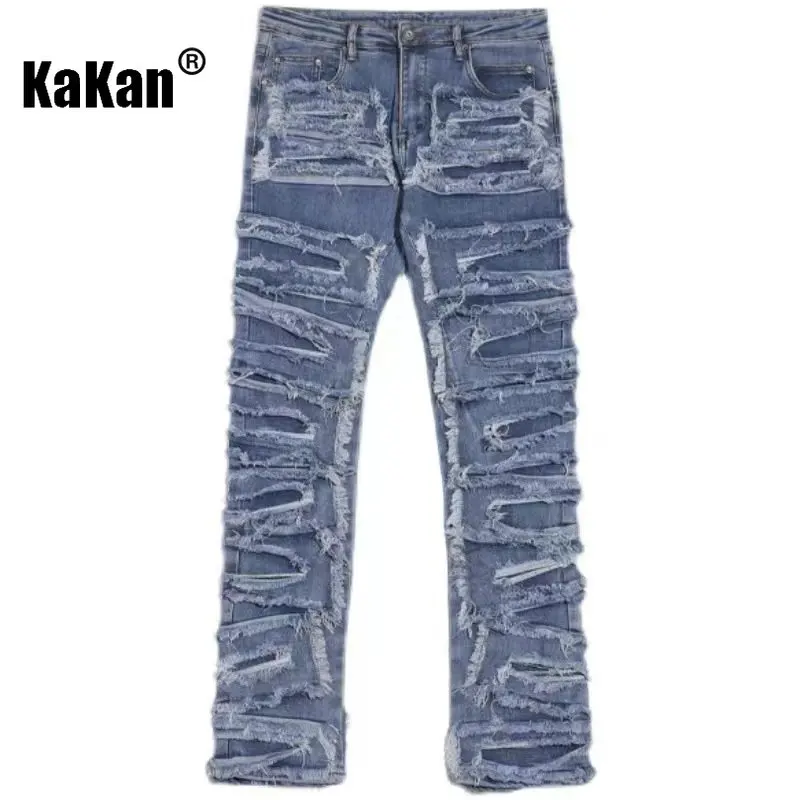 Kakan - New High Street Washed Cat Beard Harlan Patch Jeans for Men, Worn Out Slim Fit Slim Feet Men's Pants Jeans K27-g37