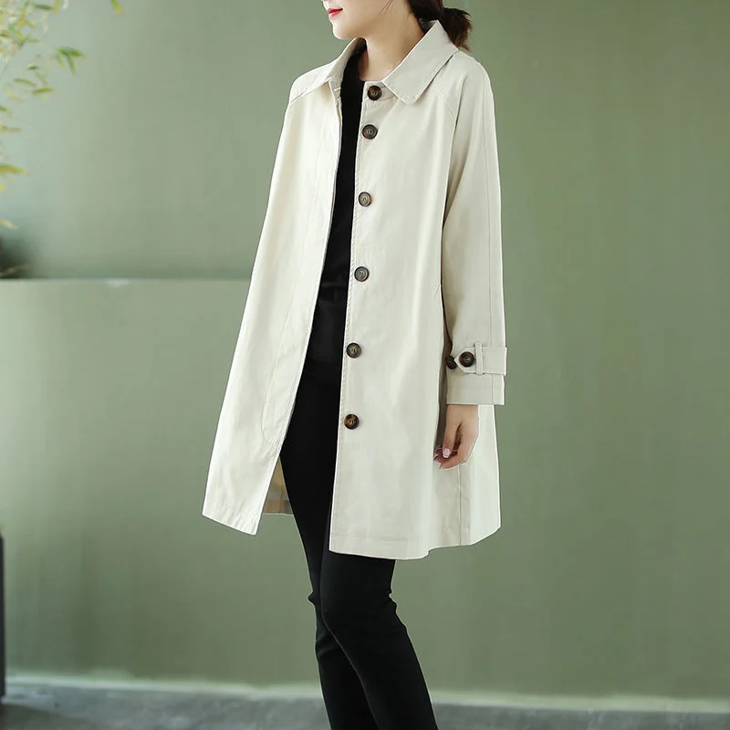 Женский однобортный Тренч средней длины Свободное пальто в Корейском стиле