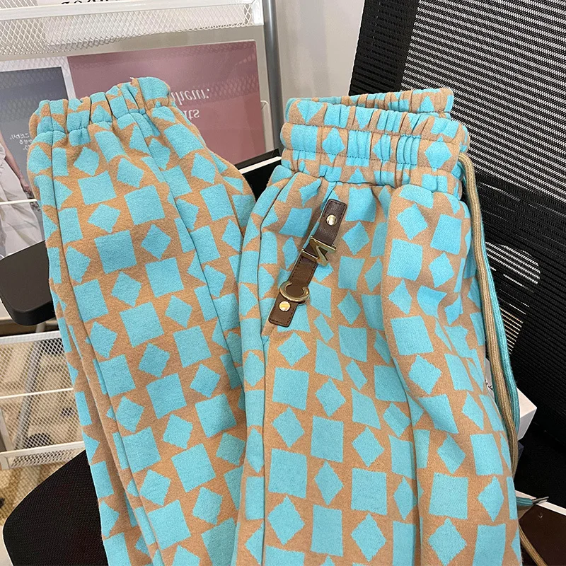 Женские винтажные брюки зеленые клетчатые леггинсы свободные спортивные в стиле