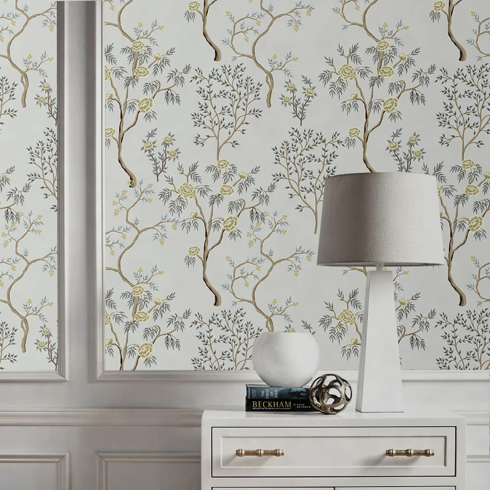 

Custom Floral Self Adhesive Wallpaper Yellow Peel and Stick Contact Paper Removable Wallcoverings For Furniture Renovation