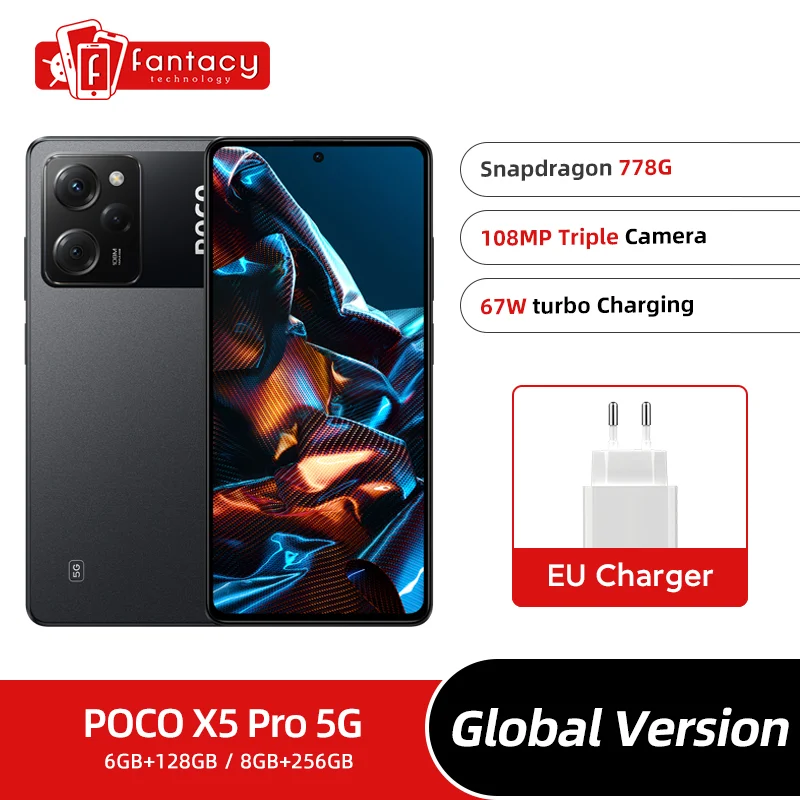 Глобальная версия POCO X5 Pro 5G 6 ГБ ОЗУ 128 Гб ПЗУ/8 ГБ ОЗУ 256 Гб ПЗУ Snapdragon 778G 120 Гц AMOLED МП камера 67 Вт