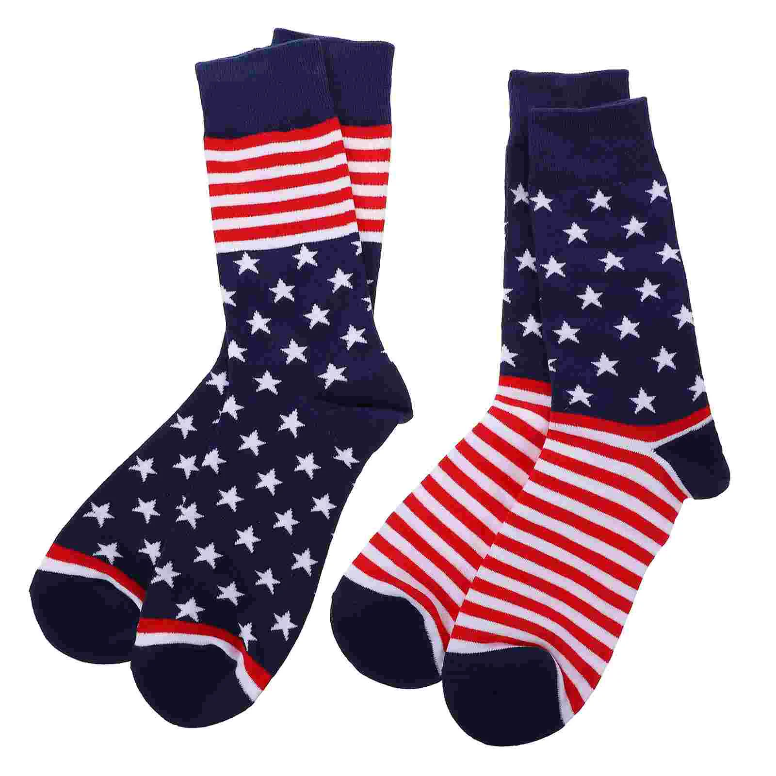 

2 Pairs Men's Socks United States Flag Fashion The Day Tube Cotton Stockings Women