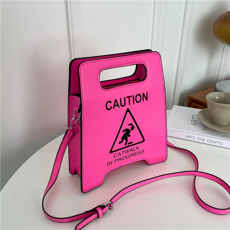 

Handbag Cute Young Girl Crossbody Bag Creative Caution Letters Sign Fluorescence Color Shoulder Bags for Women Clutches 2022