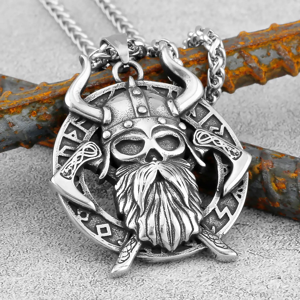 

Viking Warrior Axe Pendant Stainless Steel Nordic Double Axe Rune Amulet Necklace For Men Jewelry Gifts Dropshipping Wholesale