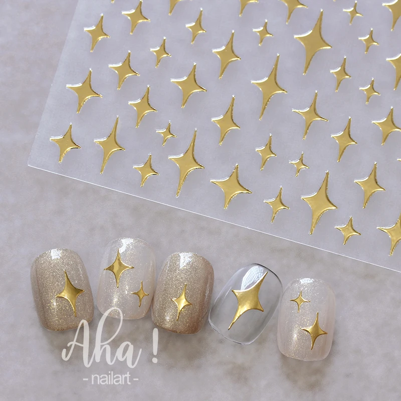 

Gold Glossychic Stars Nail Stickers 3D Sliver Black White Starshine Nail Design Manicure Adhesive Slider Moon Decal Decoration