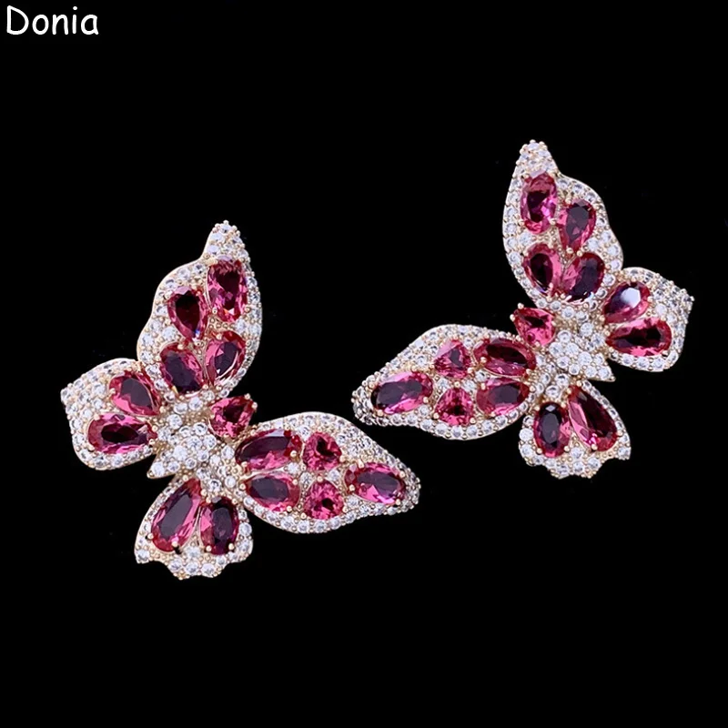 

Donia Jewelry European and American personality butterfly copper micro-inlaid AAA zircon dress silver needle luxury earrings