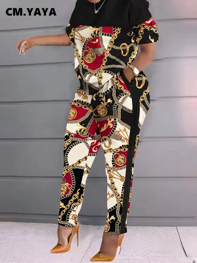 

Женский комплект из 2 предметов CM.YAYA, элегантный зимний и осенний костюм из футболки с коротким рукавом и брюк, спортивный костюм, 2022