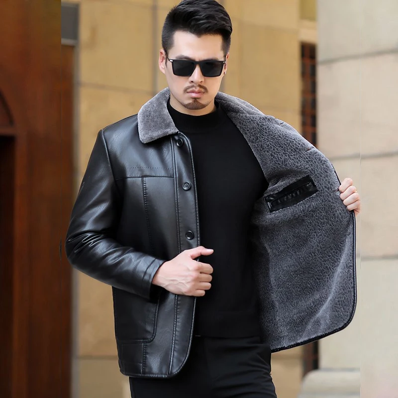 Мужская куртка из натуральной кожи дубленка кожа и мех плюшевая зимняя верхняя