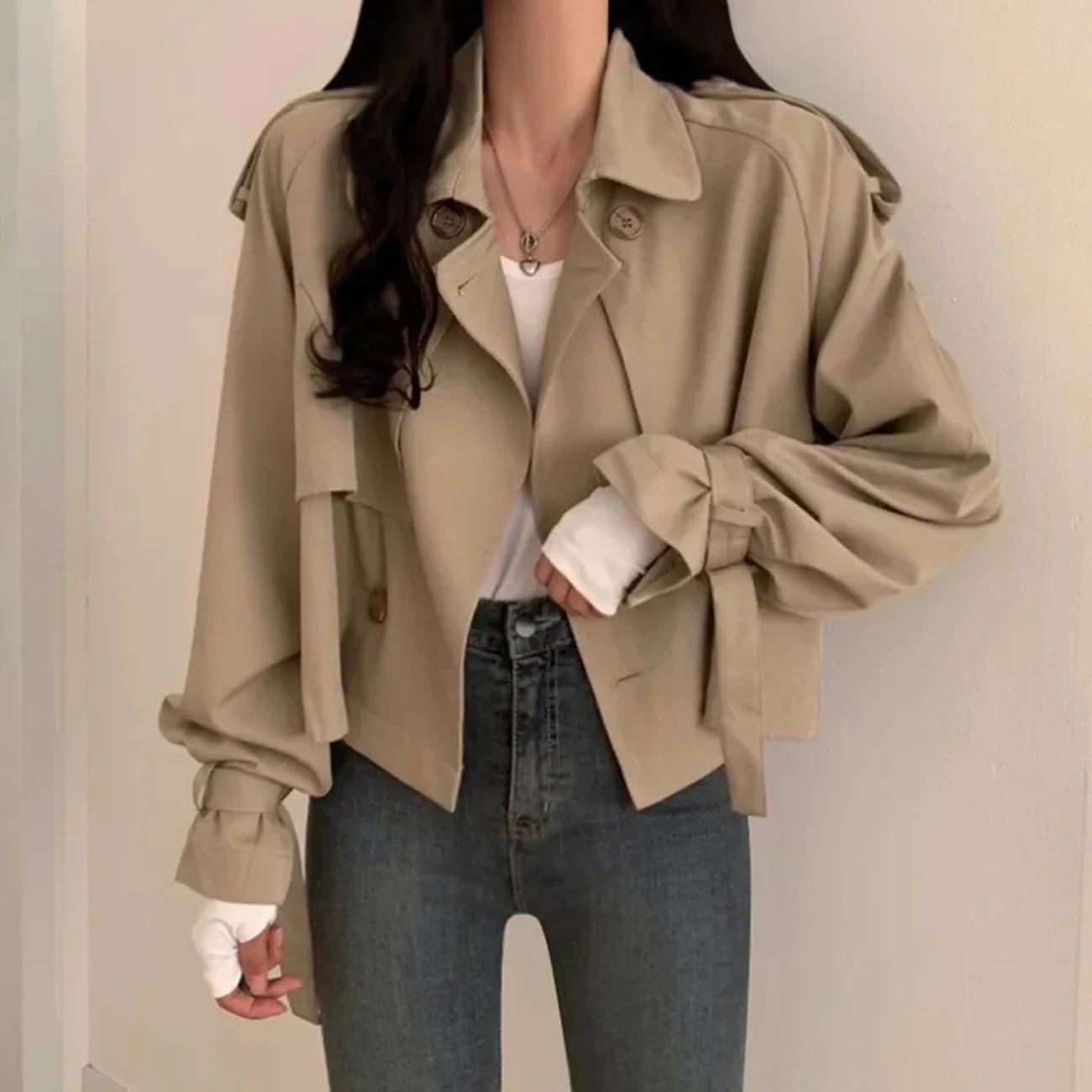 Тренчкот женский двубортный в английском стиле модный короткий элегантный