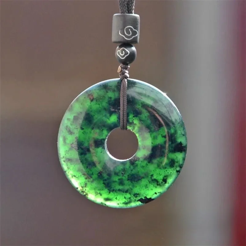 Black Green Jade Safe Buckle Pendant Necklace Natural Jadeite Hand-Carved Fashion Charm Jewelry Crafts Amulet Gift for Men Women