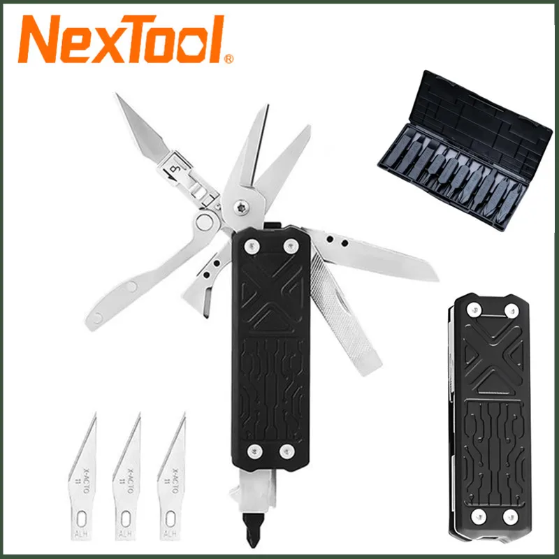 Фото Карманный Мультитул NexTool E1 10 в 1, многофункциональные инструменты для повседневного использования, сменный нож для резьбы, складные ножницы, отвертка, скребок №1