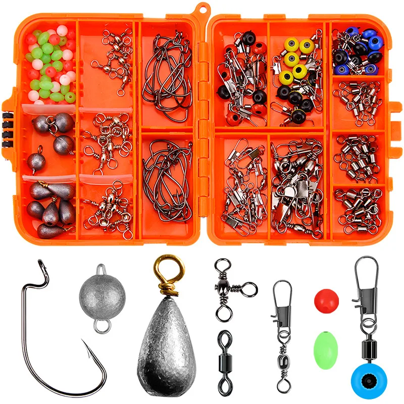 

PRO BEROS 165Pcs Fishing Tackle Box Set Swivels Weights Jig Heads Sinker Fishing Accessories Set Fastlock Snaps Easy To Carry