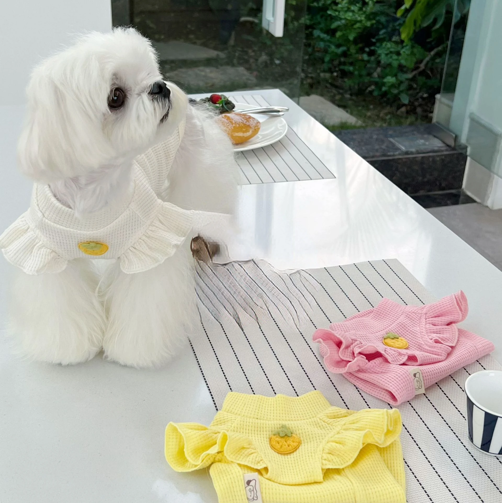 

Casual Bottoming Ins Clothes Dog New Strawberry Waffle Sleeve Cat Bomei Thickening Vest Shirt Teddy Pet Flying Vest