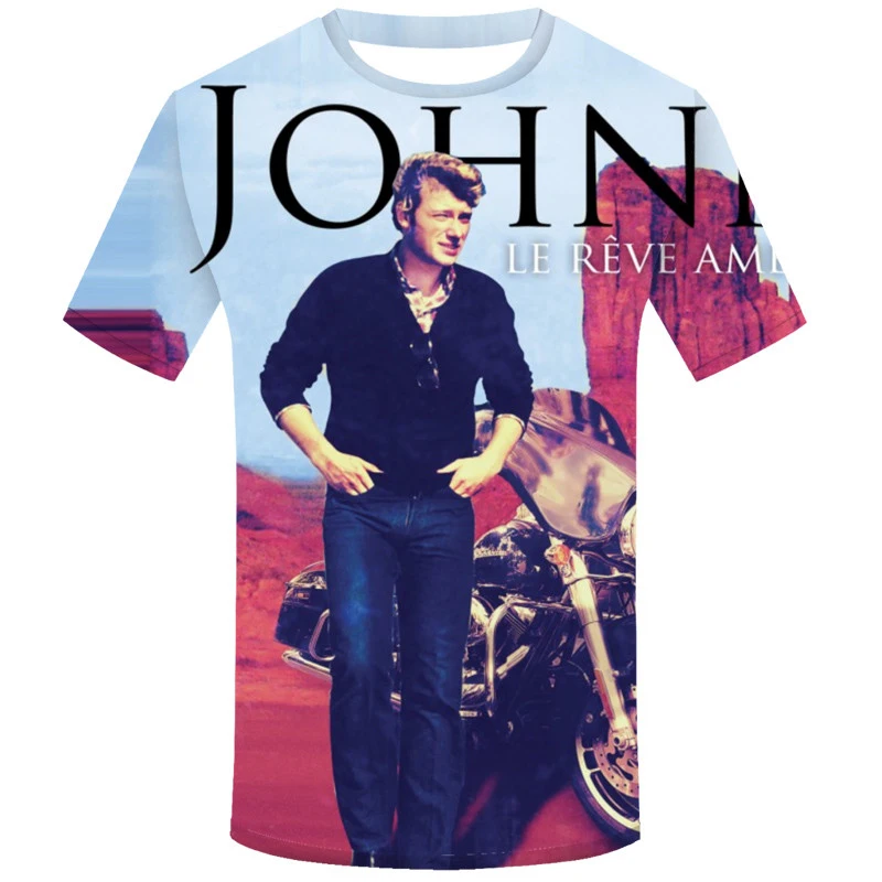 

T-Shirt imprimé en 3D Johnny Hallyday pour hommes et femmes, Streetwear, Hip-Hop, surdimensionné, chanteur, Rock Star de France