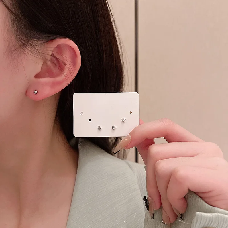 

Two Pairs of Zircon Small Earrings for Women's Mini Design Fashion Earrings Korean Version Student New Square Earrings