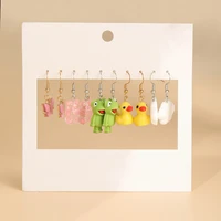 5pcsset cartoon frog duck earrings creative acrylic butterfly bear earrings for women girls child jewelry