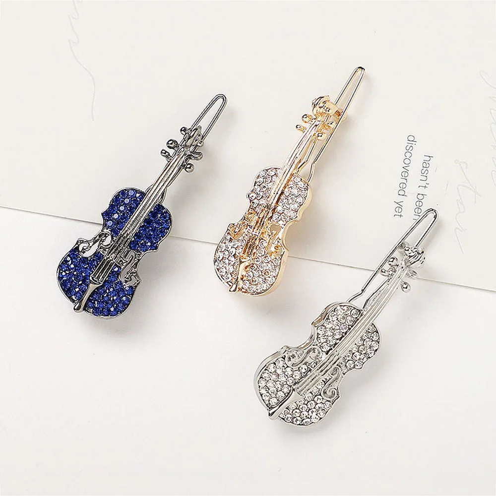 

Elegant Fashion Girls Crystal Rhinestone Cute Women Sweet Hair Accessories Hairpin Violin Hair Clip Barrette