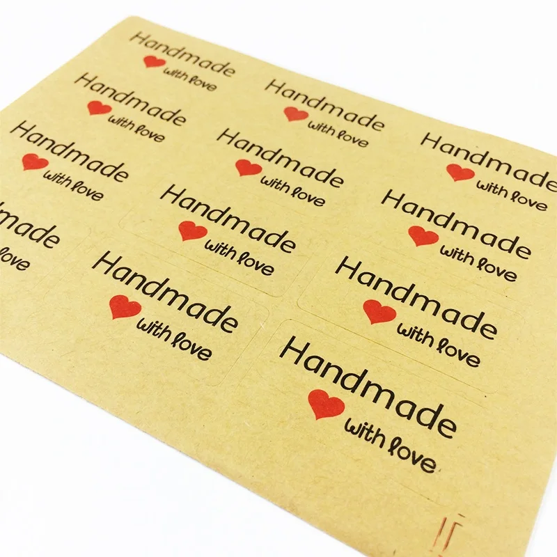 

120pcs/pack Handmade With Love Red Heart Leather Color Creative Stationery Sticker Lable For DIY Sealing Stickers