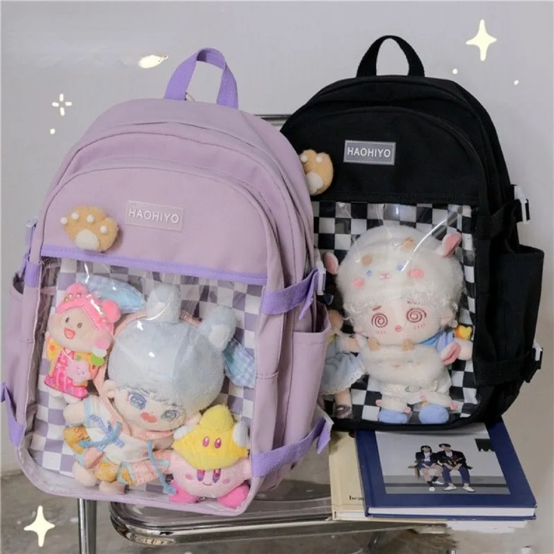 

Japanese Cute Cartoon School Bags for Women Sweet High-capacity Ita Backpacks Preppy Style Canvas Transparent Pack Bolsas