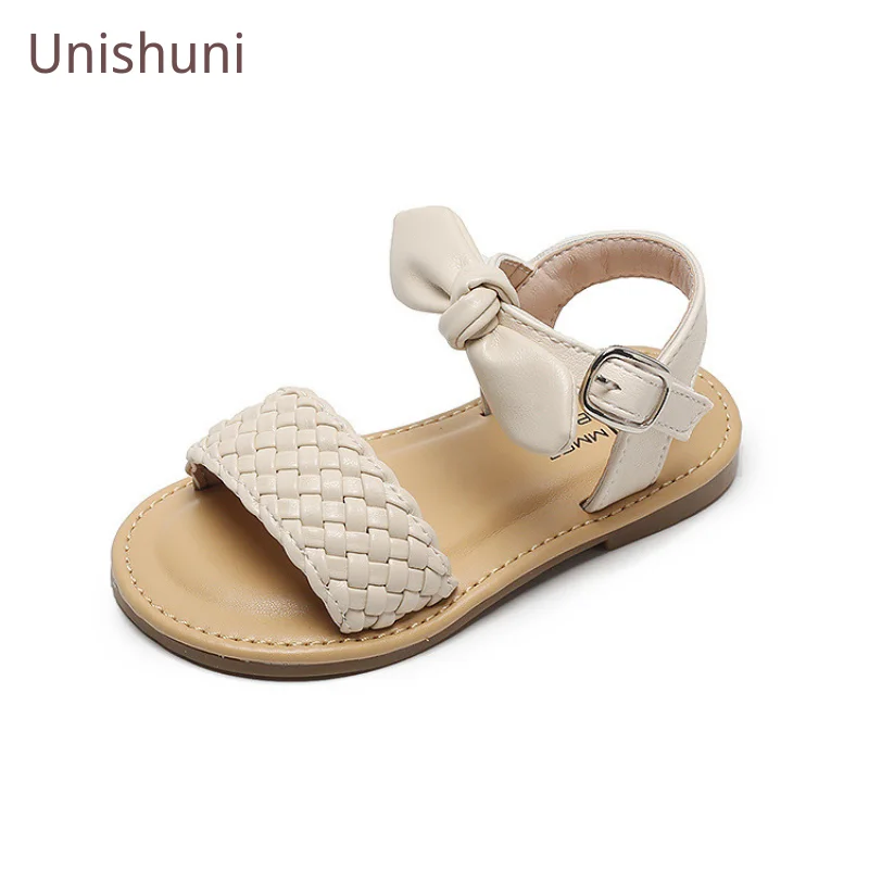 Sandals for Girls Children Bowknot Braided Summer Shoes Cute Kids Bohemia Style Fashion Sandal Princess Non-Slip Open Toed Flats