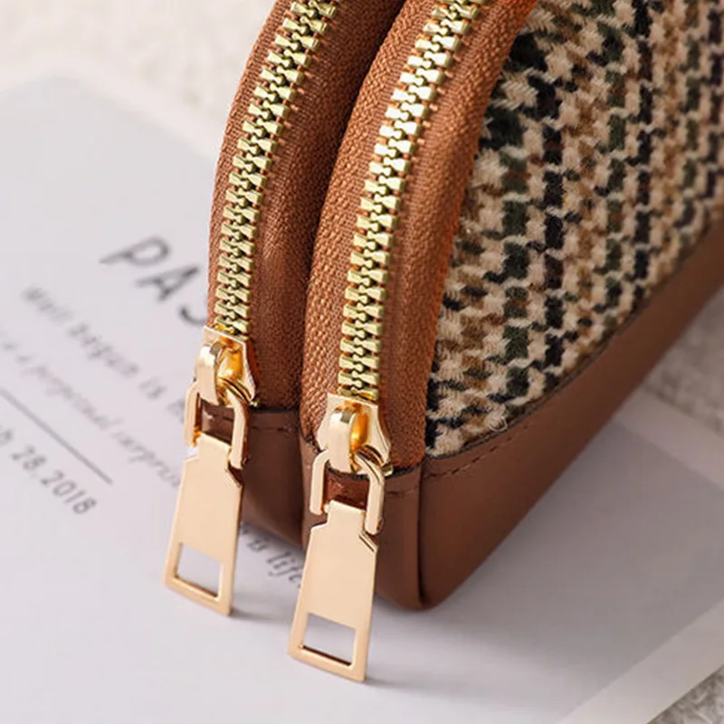 Canvas Coin Wallet Key Bag Clutch Bag Double Zipper Small Vintage Wallet New Cute Half Round Pu Coin Pockets Mini Cosmetic Bag