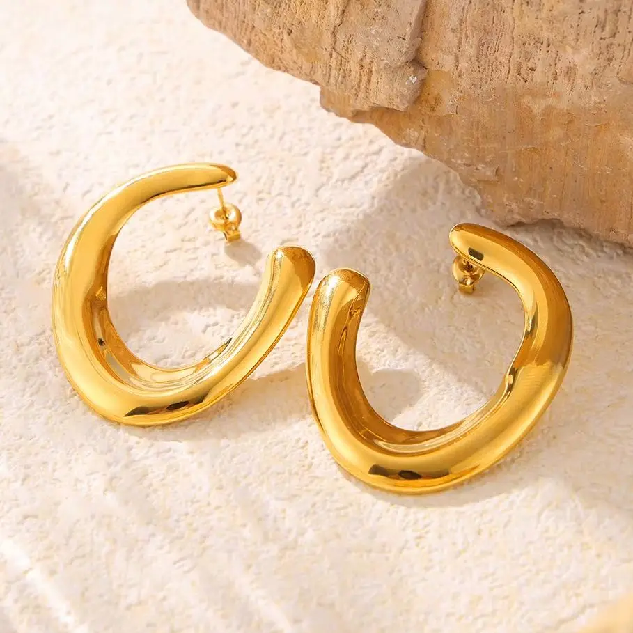 Liora классические большие висячие серьги из нержавеющей стали C-образной формы для