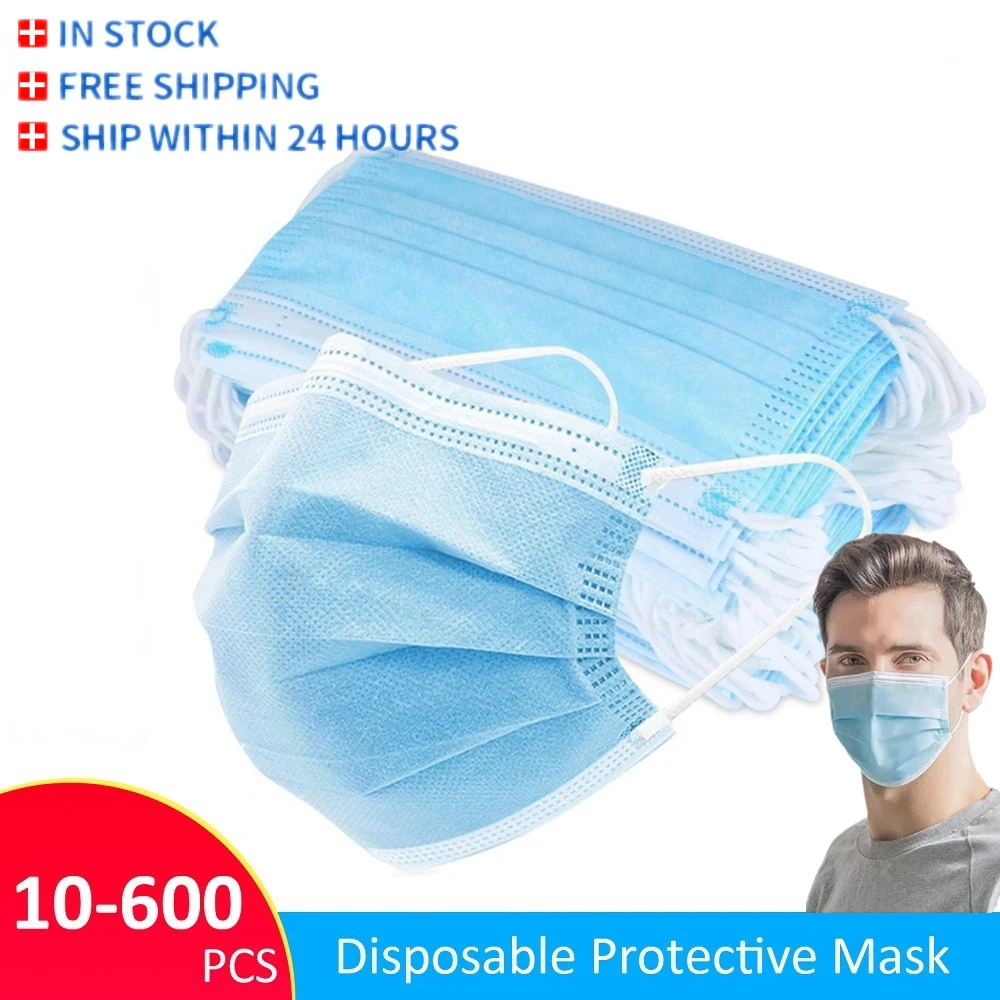 10-600PCS Blue Masks Disposable 3 Ply Mascarillas Quirurgicas Homologadas Mouth Mask For Face Adult Facial Masque Chirurgical |