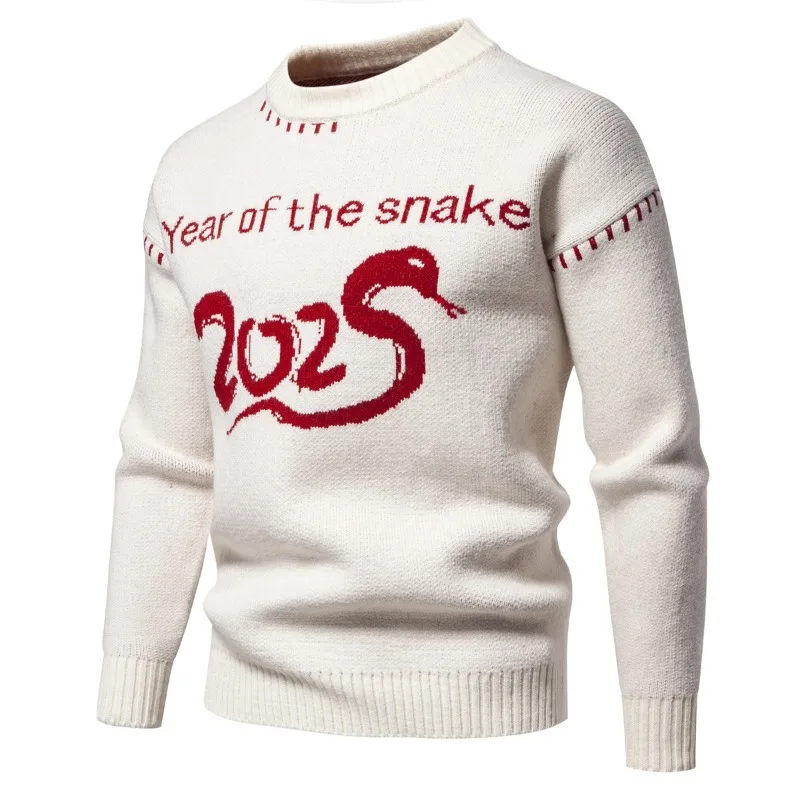 2025 Мужской свитер со змеиным принтом и длинными рукавами круглым воротником