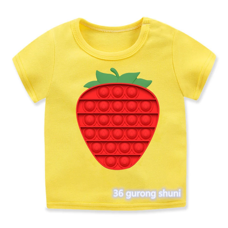 Funny Rainbow Carrot Pineapple Vegetable T Shirt Fidget Toys Tshirt поп ит PopIt T-Shrit Boys Girls Kids Clothes Yellow Tops