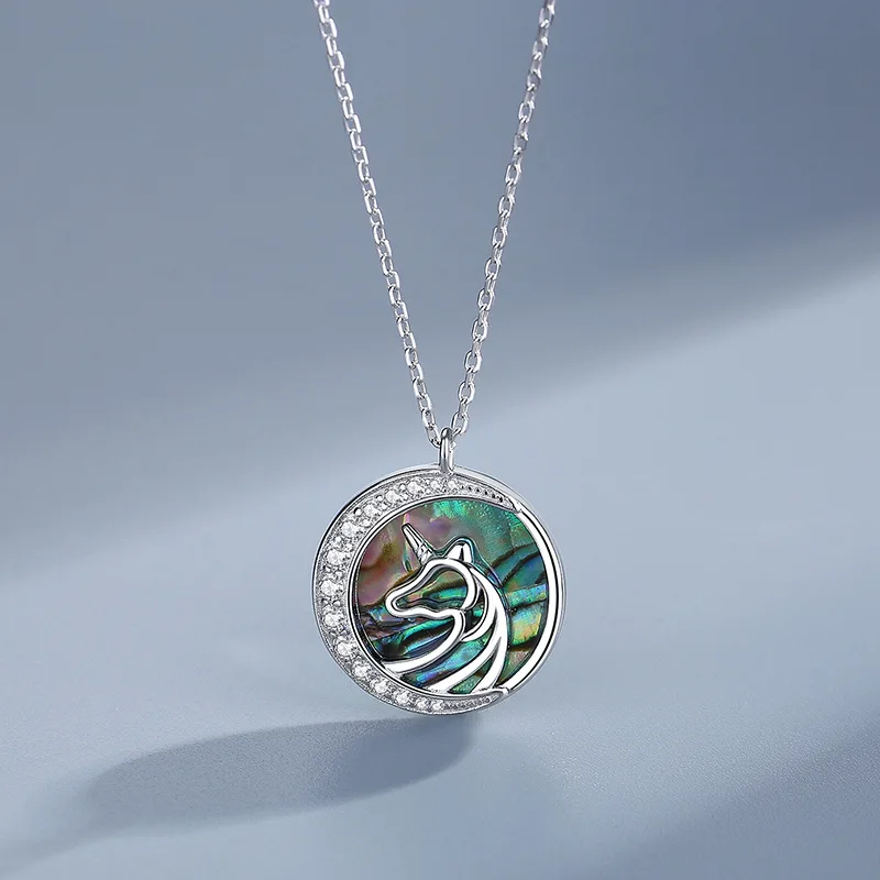 

Original design S925 sterling silver necklace popular personality female Korean fashion abalone shell unicorn necklace