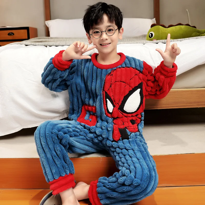 

Disney's new winter thickened facecloth children's pajamas for older children cartoon Spider-Man boys' home clothes